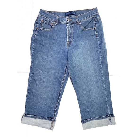 Bandolinoblu Women's Sz 10 Jeans Cuffed Capri Denim Blue 30x20 Flap Back Pockets - Picture 1 of 12